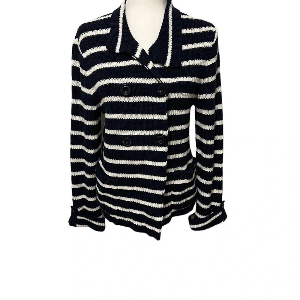 Jones New York Women's Striped Double Breasted Button Sweater Coat Jacket Size M